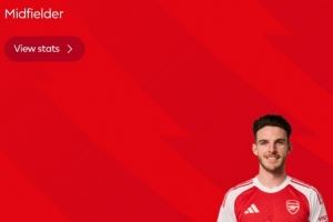 面对旧主破门，英超官方：赖斯当选阿森纳2-0西汉姆全场最佳球员